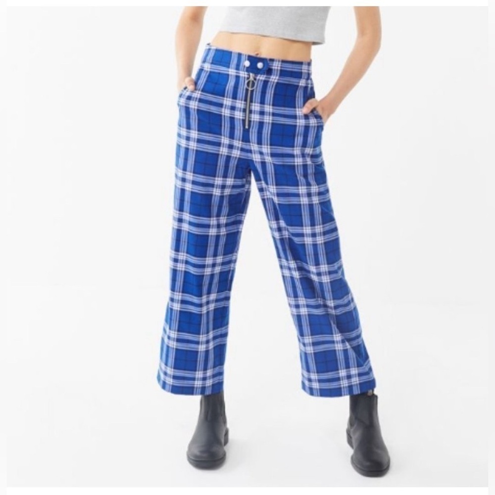 UO Daisy Plaid Zip-Front Wide Leg Pant size 8 - Picture 3 of 11
